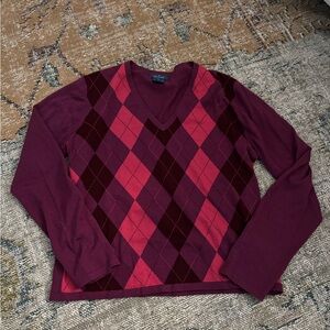 Faconnable 100% merino wool Sweater - Burgundy and Pink Argyle